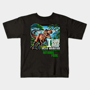 Jurassic Dino I survived National Park Jungle Scene Distressed Look Kids T-Shirt